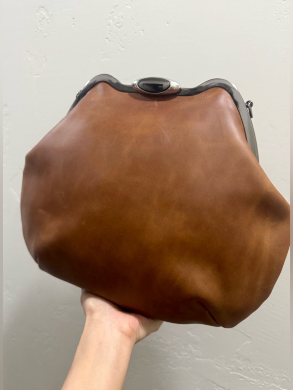 Original Design! Unique Crazy Horse Cowhide Handmade Custom Frame Slouchy Bag - Picture 13 of 16
